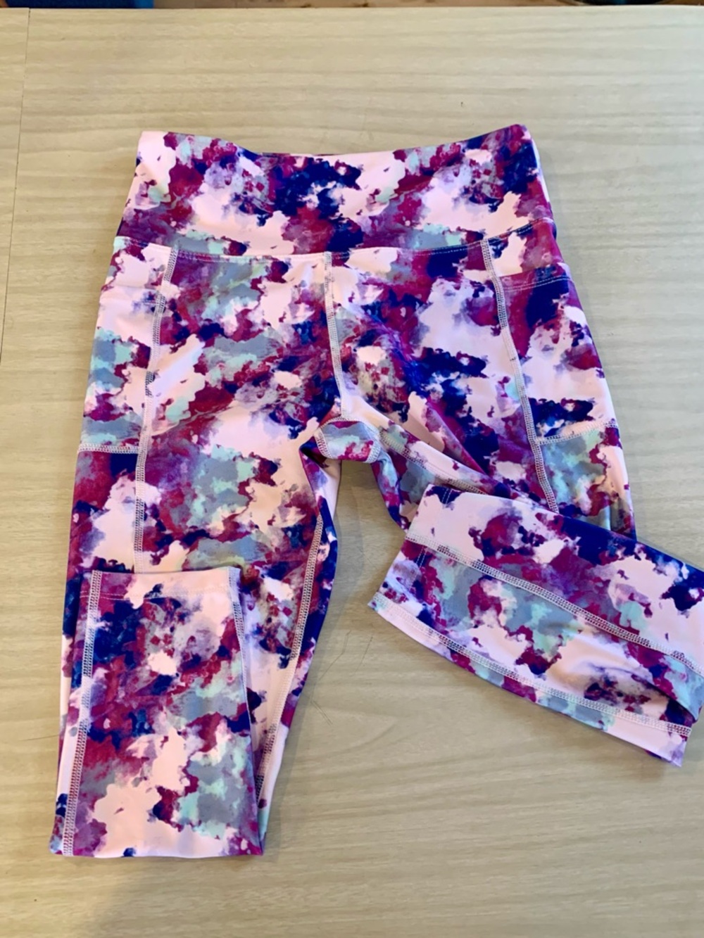 Bally Pink Purple Multi Watercolor CROP Active Leggings